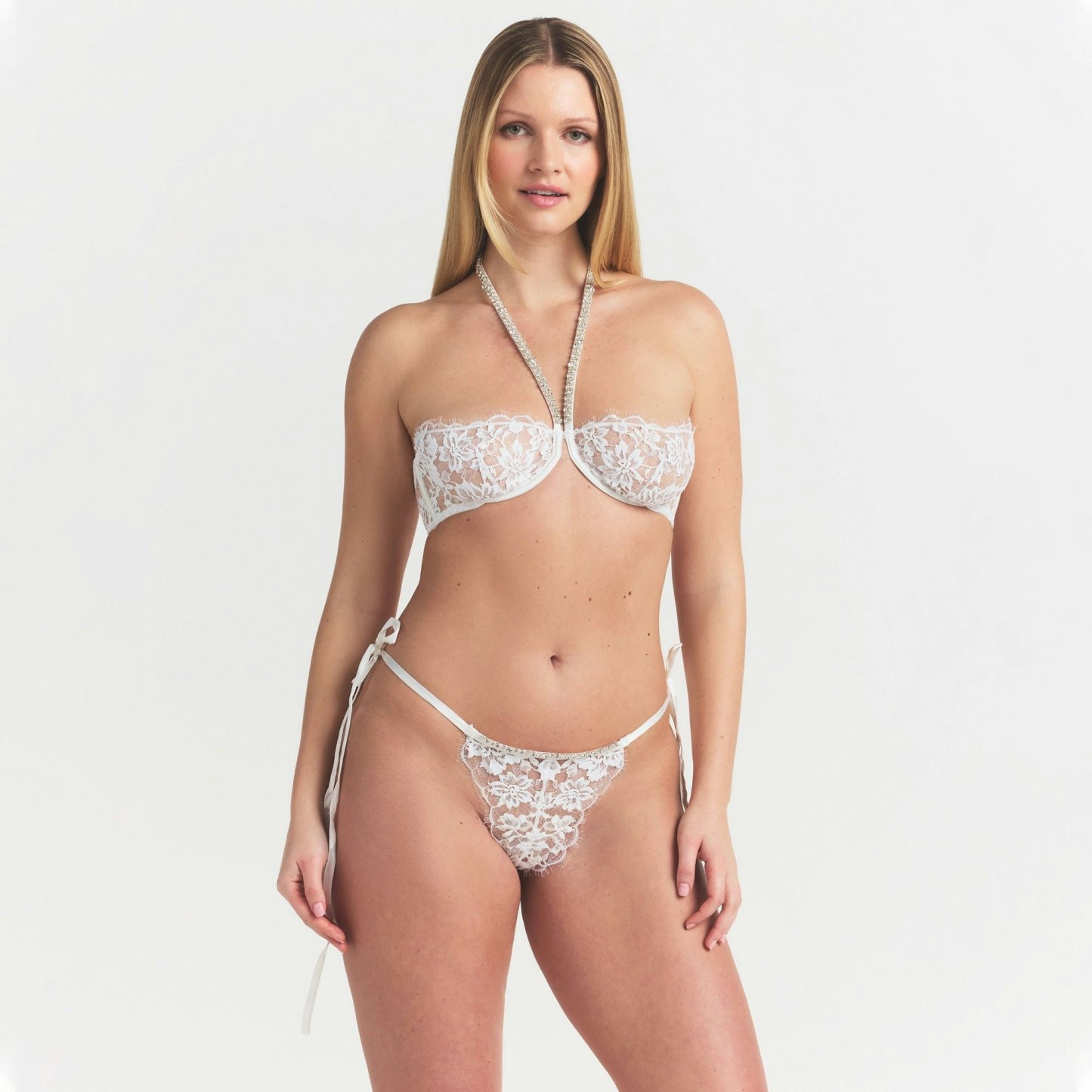 SKIMS LACE UNLINED HALTER BRA - SNOW - image 2