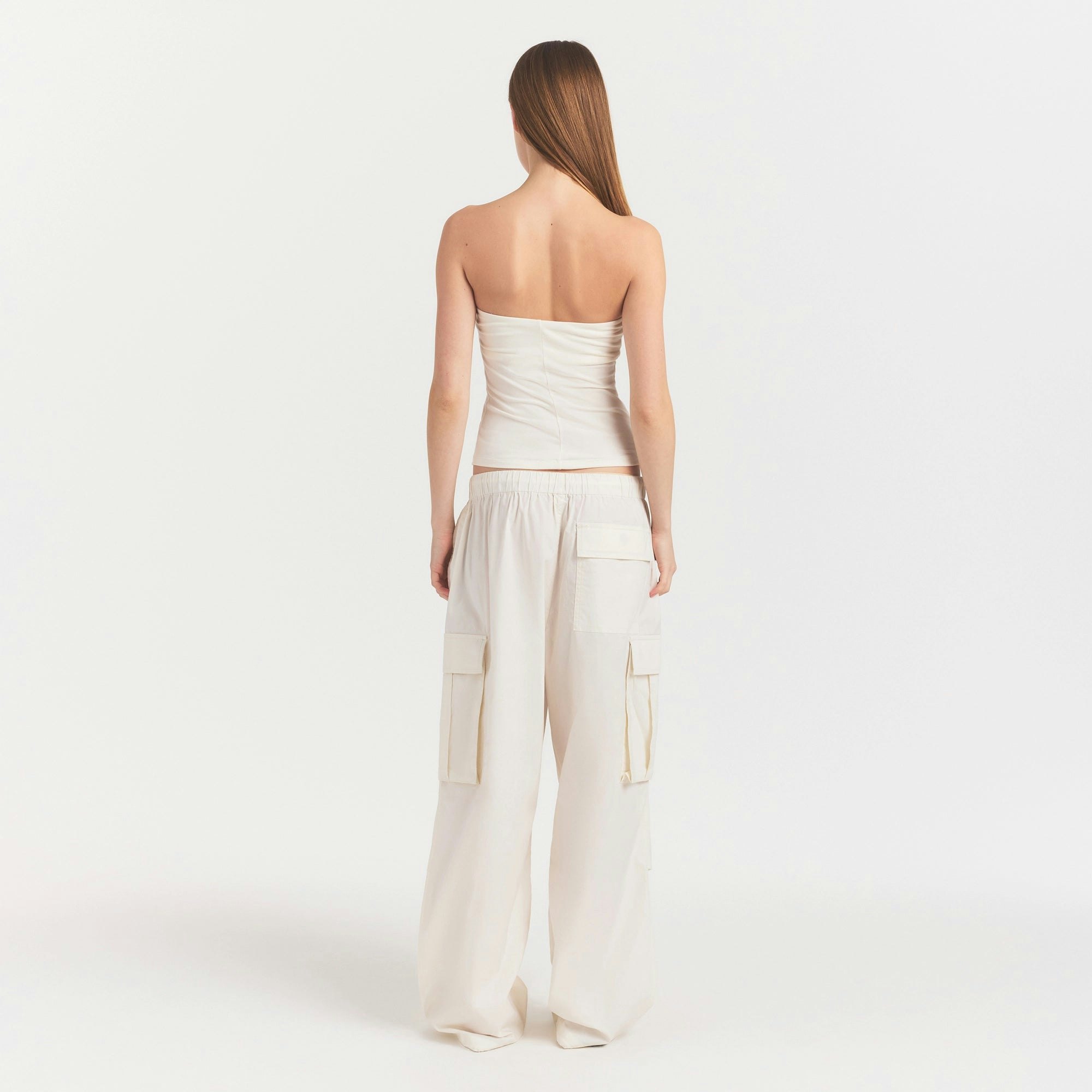 WOVEN COTTON OVERSIZED LOW RISE CARGO PANT - EGRET - image 14