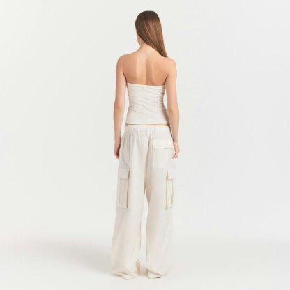 WOVEN COTTON OVERSIZED LOW RISE CARGO PANT - EGRET - image 14