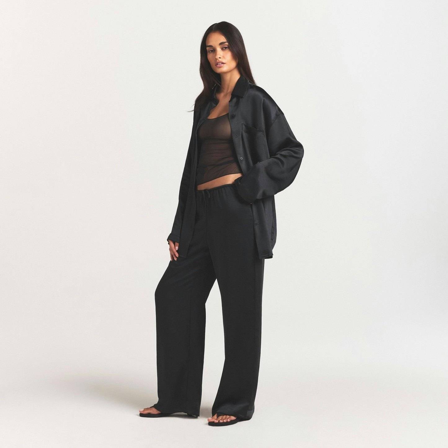 LIGHTWEIGHT SATIN STRAIGHT LEG PANT - OBSIDIAN - image 2