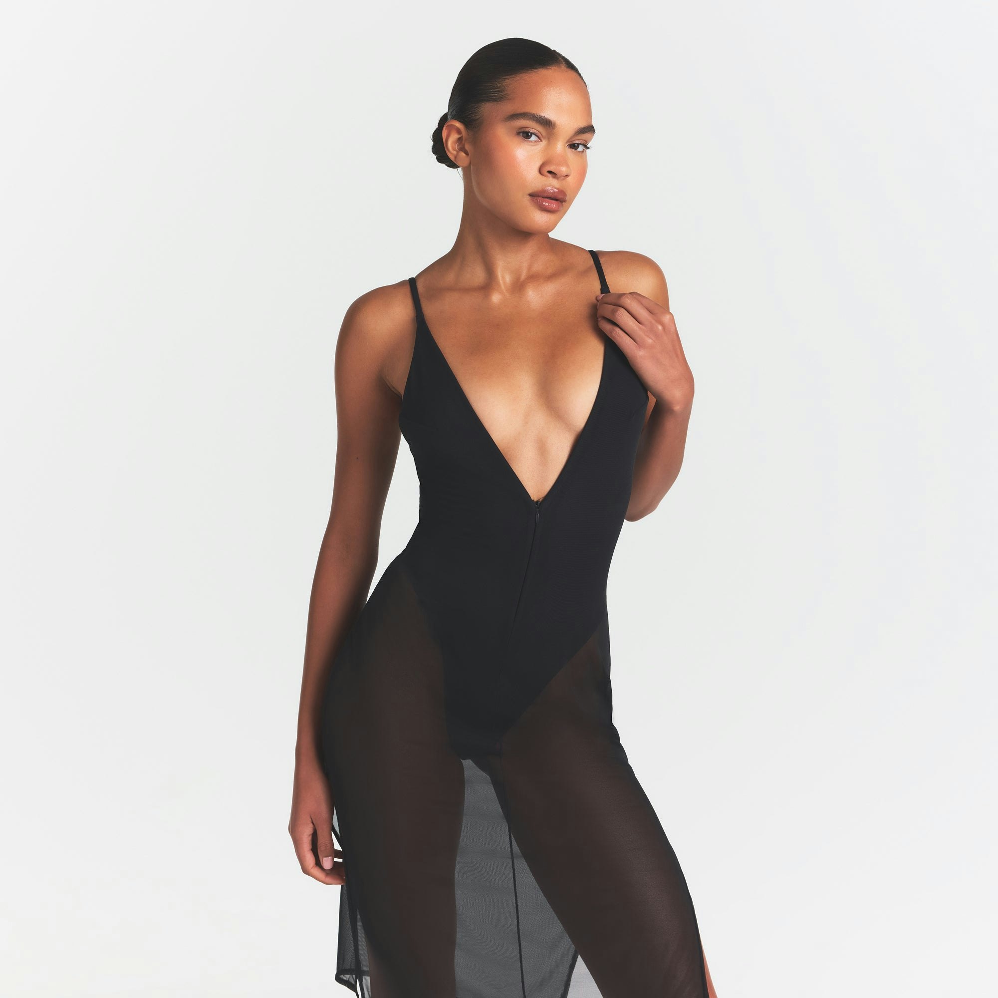SKIMS BODY MESH PLUNGE MIDI DRESS - ONYX - image 8
