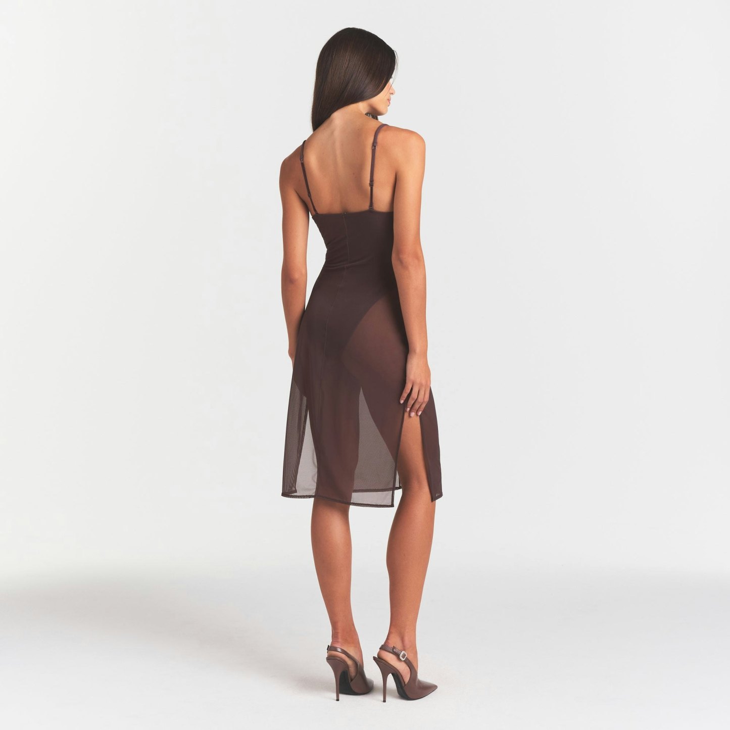 SKIMS BODY MESH PLUNGE MIDI DRESS - RAISIN - image 3