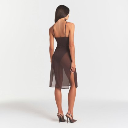SKIMS BODY MESH PLUNGE MIDI DRESS - RAISIN - image 3