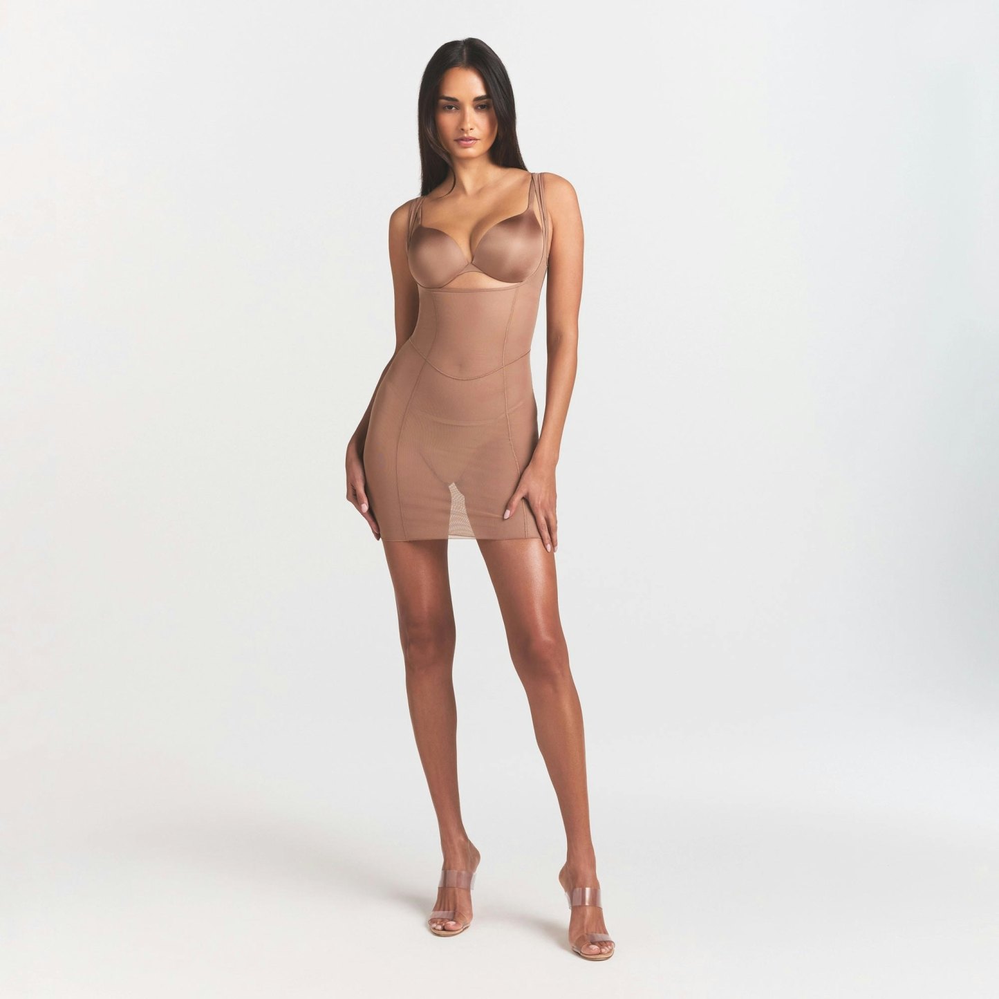 POWER MESH SHAPEWEAR OPEN BUST SLIP DRESS - SIENNA