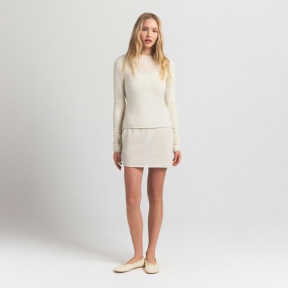 FEATHERWEIGHT CASHMERE LONG SLEEVE TOP - EGRET