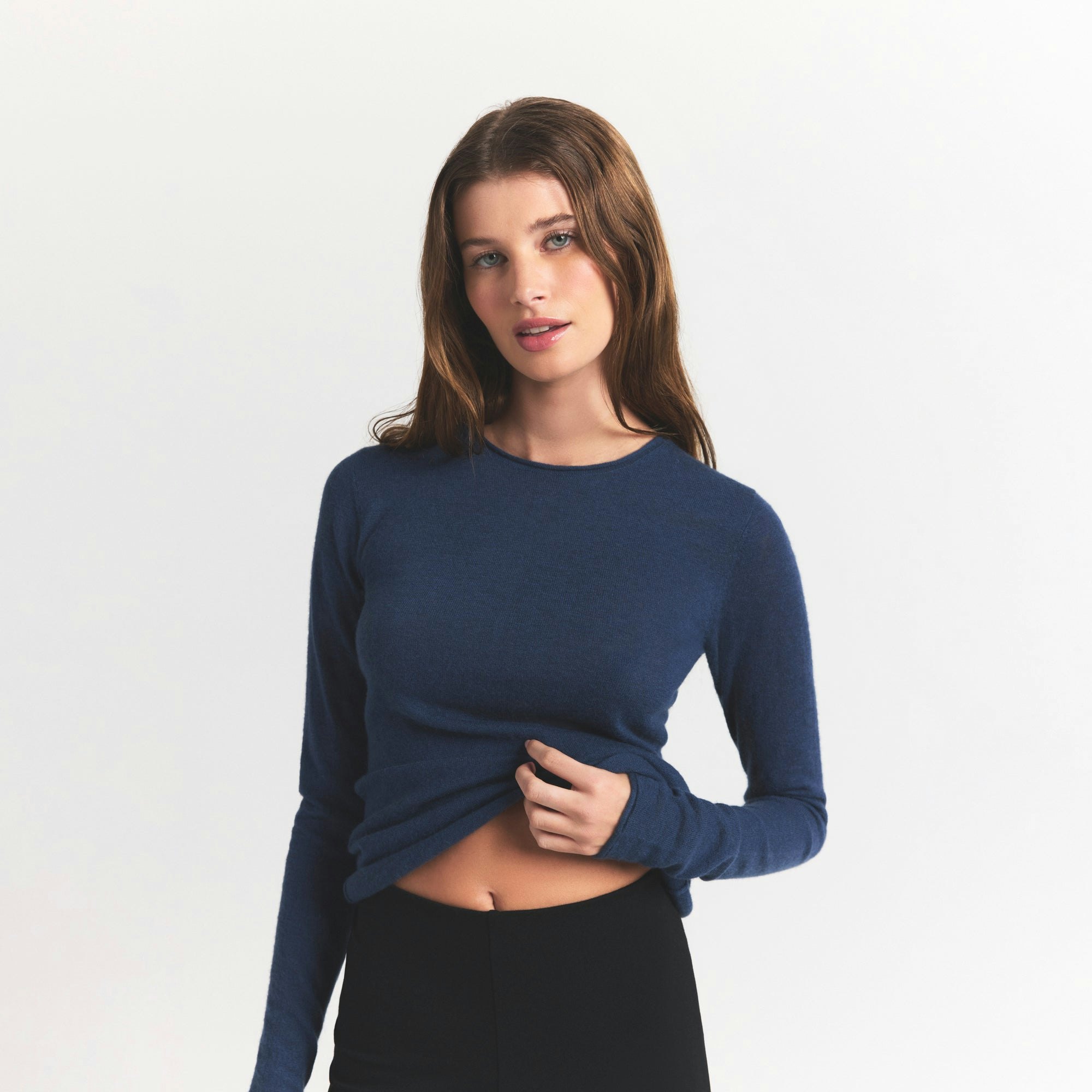 FEATHERWEIGHT CASHMERE LONG SLEEVE TOP - INDIGO - image 13