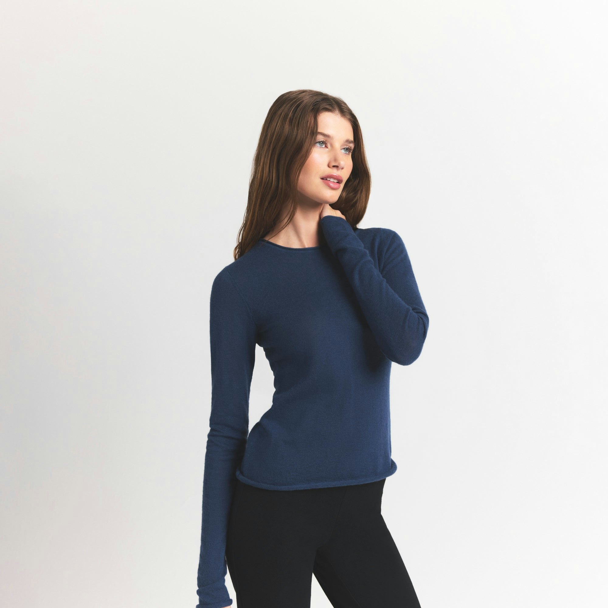 FEATHERWEIGHT CASHMERE LONG SLEEVE TOP - INDIGO - image 14
