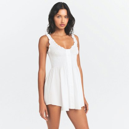 POPLIN APPAREL MINI SMOCKED DRESS - SNOW - image 2