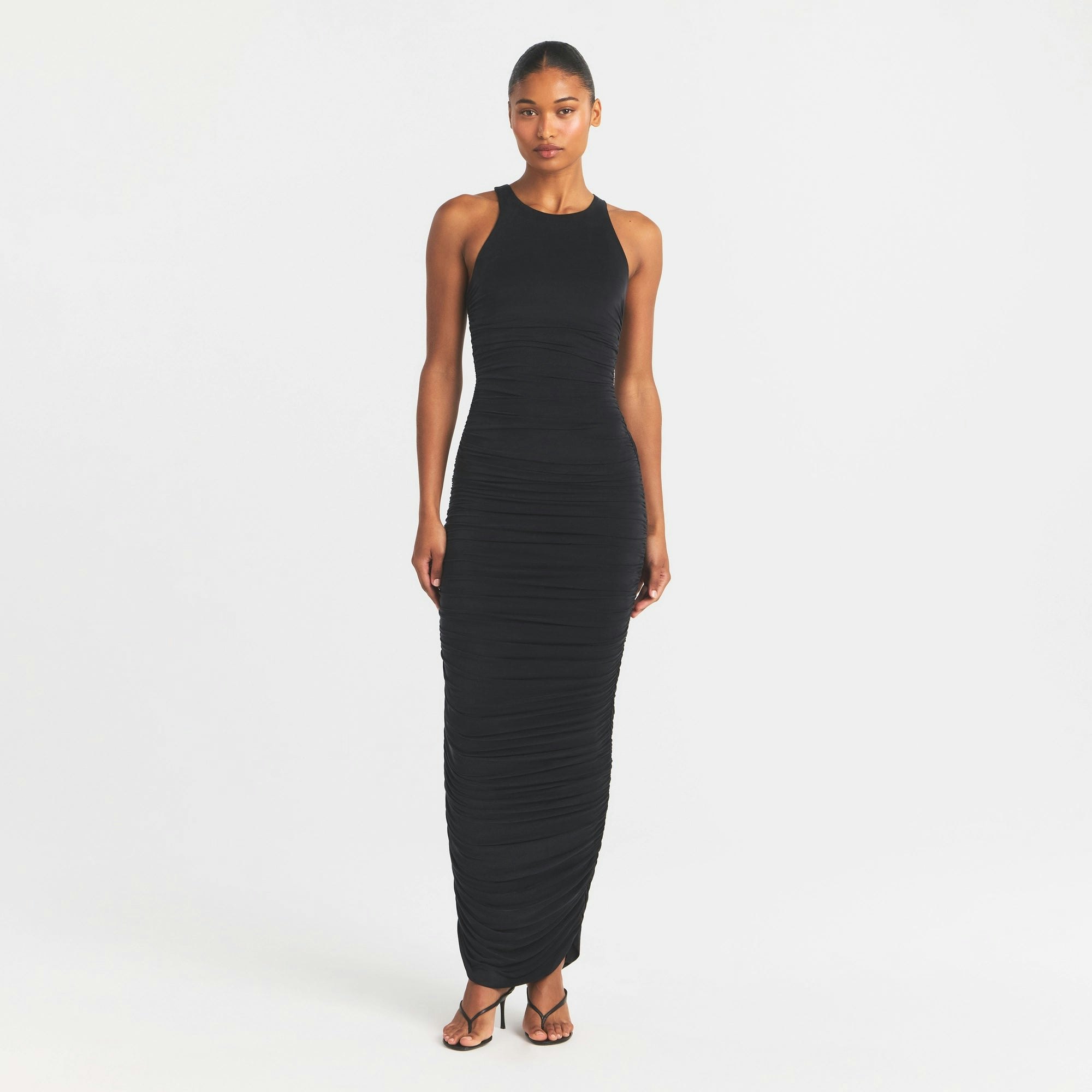 CUPRO JERSEY RUCHED LONG DRESS - OBSIDIAN - image 16
