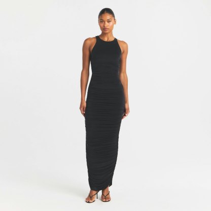 CUPRO JERSEY RUCHED LONG DRESS - OBSIDIAN - image 16