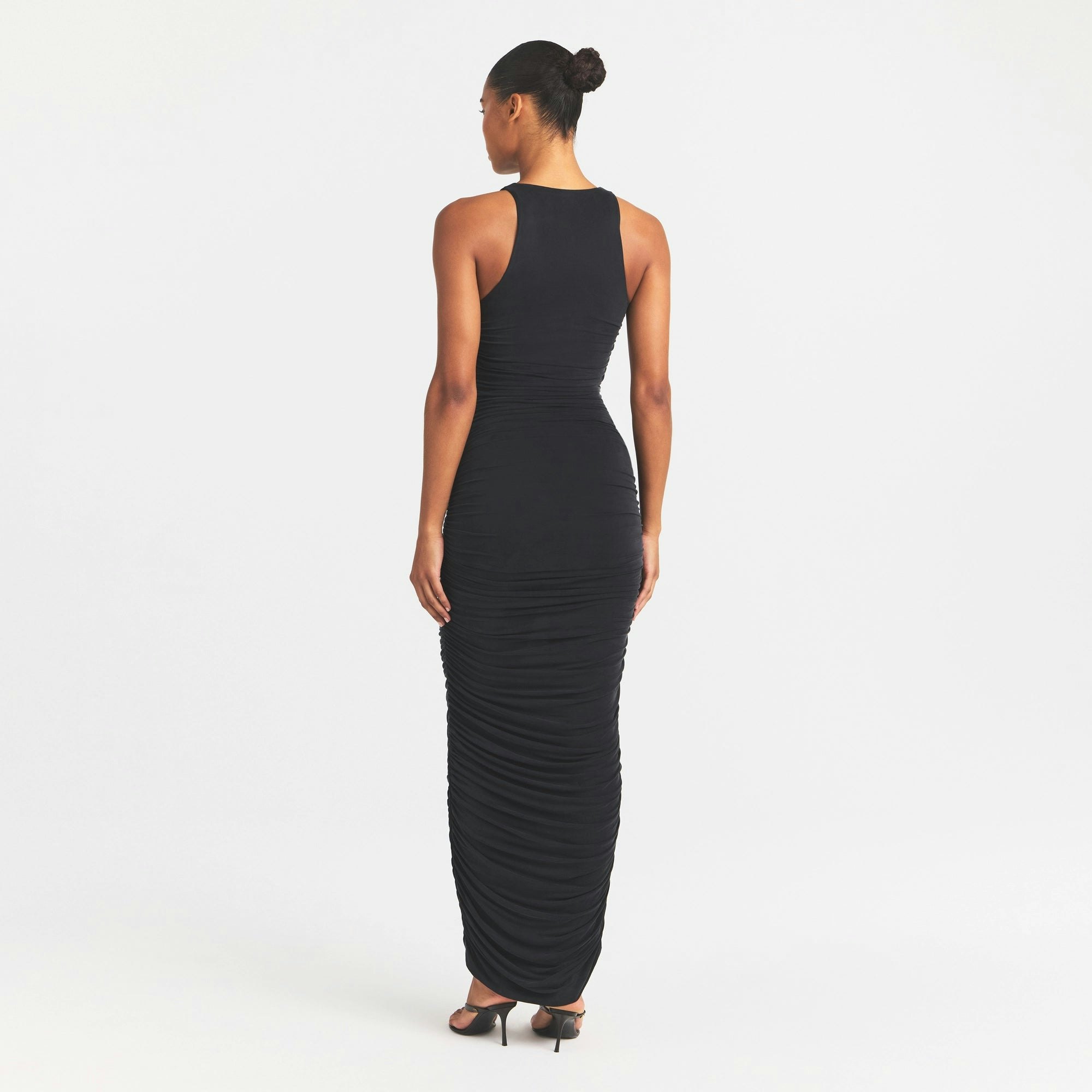 CUPRO JERSEY RUCHED LONG DRESS - OBSIDIAN - image 17