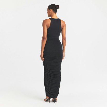 CUPRO JERSEY RUCHED LONG DRESS - OBSIDIAN - image 17
