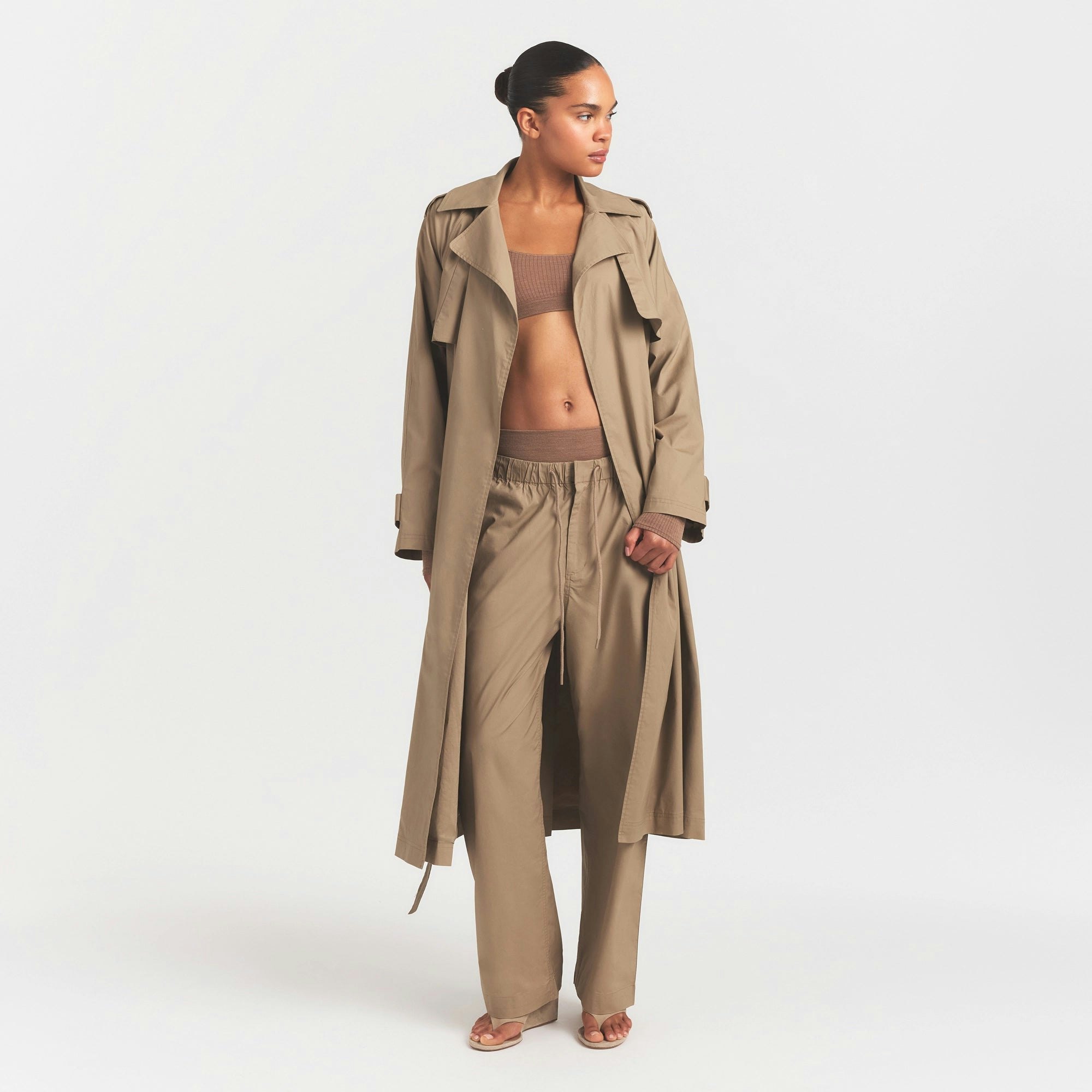 WOVEN COTTON OVERSIZED TRENCH COAT - DESERT - image 3