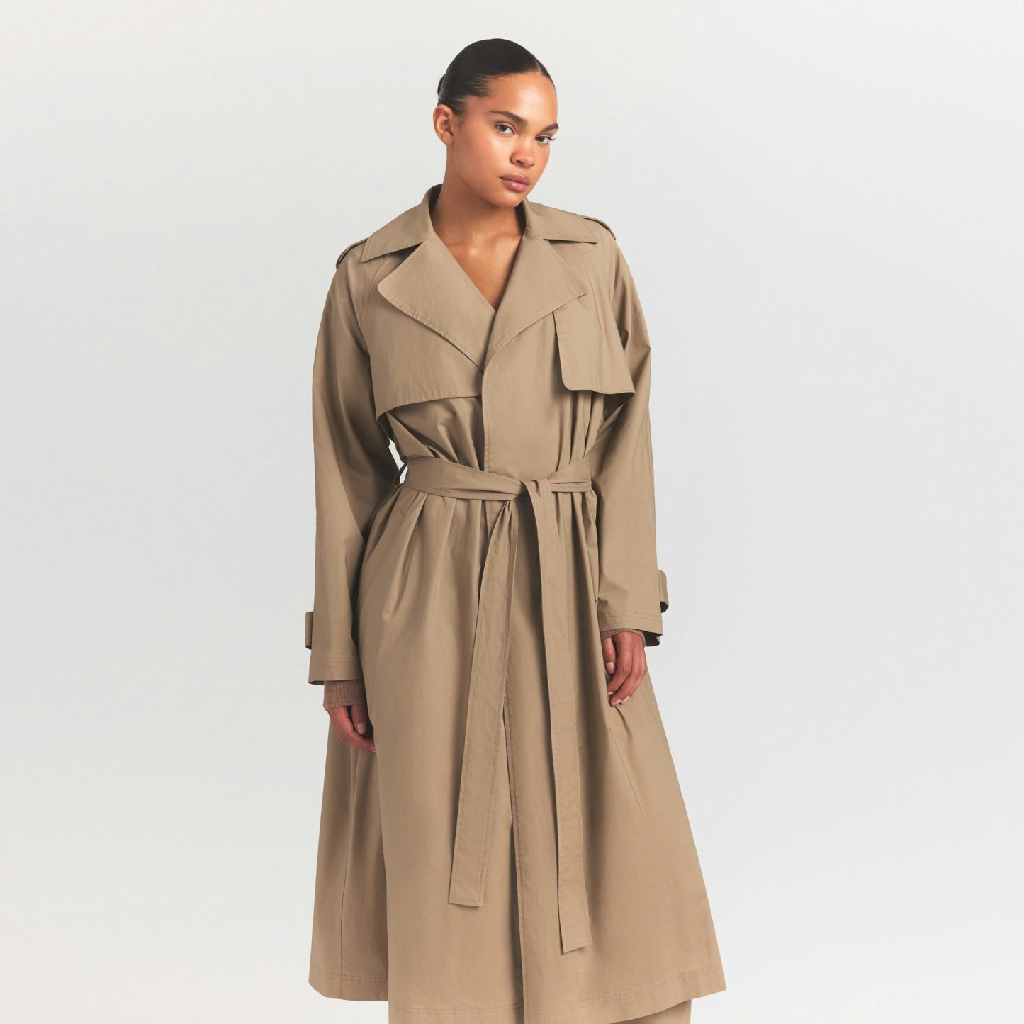 WOVEN COTTON OVERSIZED TRENCH COAT - DESERT - image 2