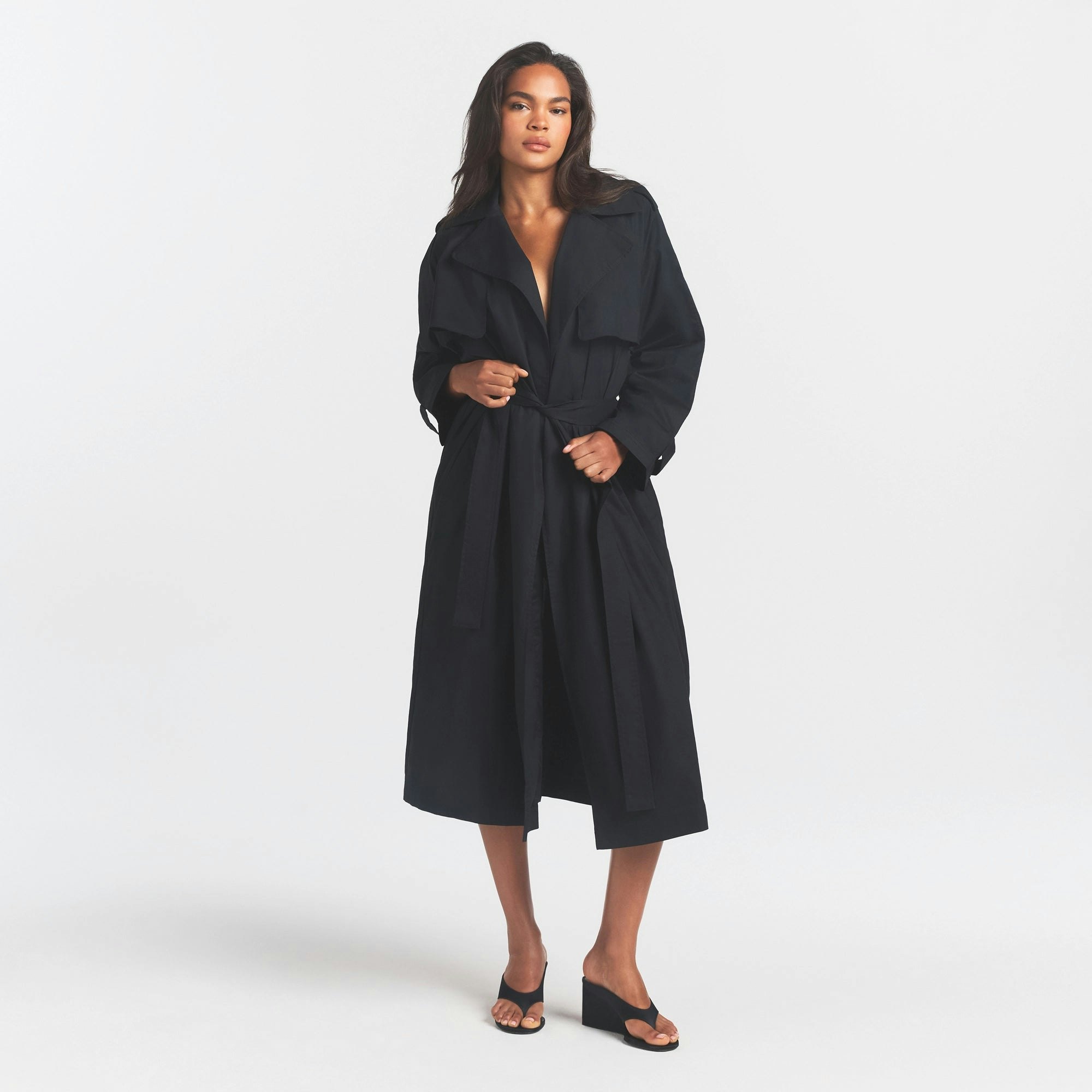 WOVEN COTTON OVERSIZED TRENCH COAT - ONYX - image 7