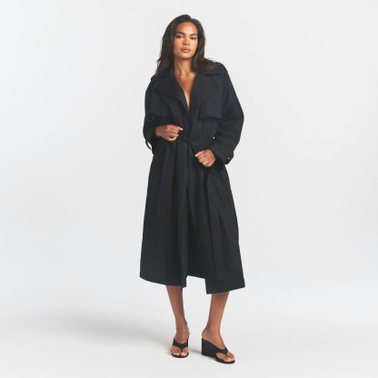 WOVEN COTTON OVERSIZED TRENCH COAT - ONYX - image 7