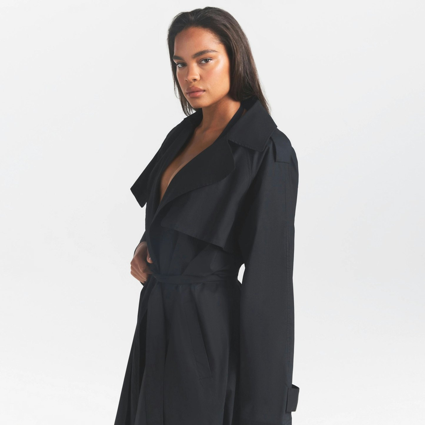WOVEN COTTON OVERSIZED TRENCH COAT - ONYX - image 8