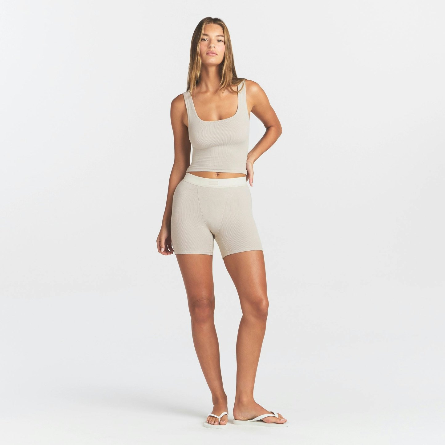 COTTON RIB BOXER - STONE