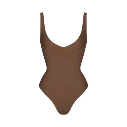 SKIMS BODY UNLINED PLUNGE THONG BODYSUIT - JASPER