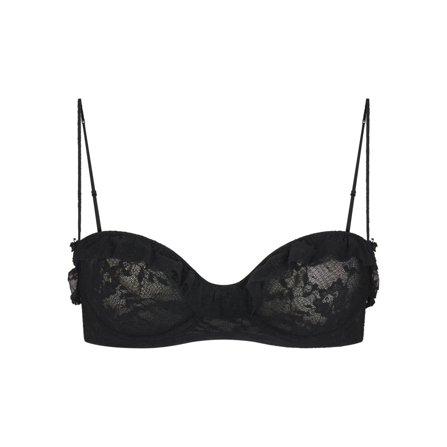 STRETCH LACE RUFFLE UNLINED BRA - SOOT - image 14