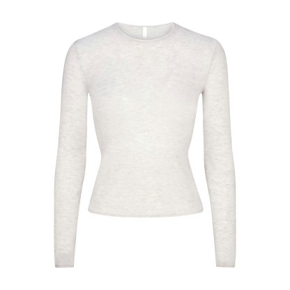 FEATHERWEIGHT CASHMERE LONG SLEEVE TOP - LIGHT HEATHER GREY - image 11