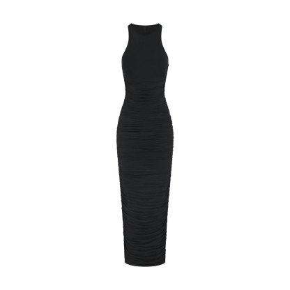 CUPRO JERSEY RUCHED LONG DRESS - OBSIDIAN - image 19