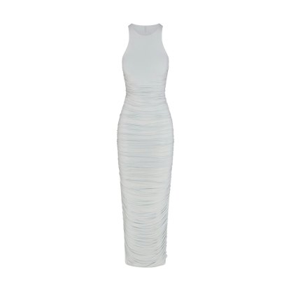 CUPRO JERSEY RUCHED LONG DRESS - PEARL - image 6