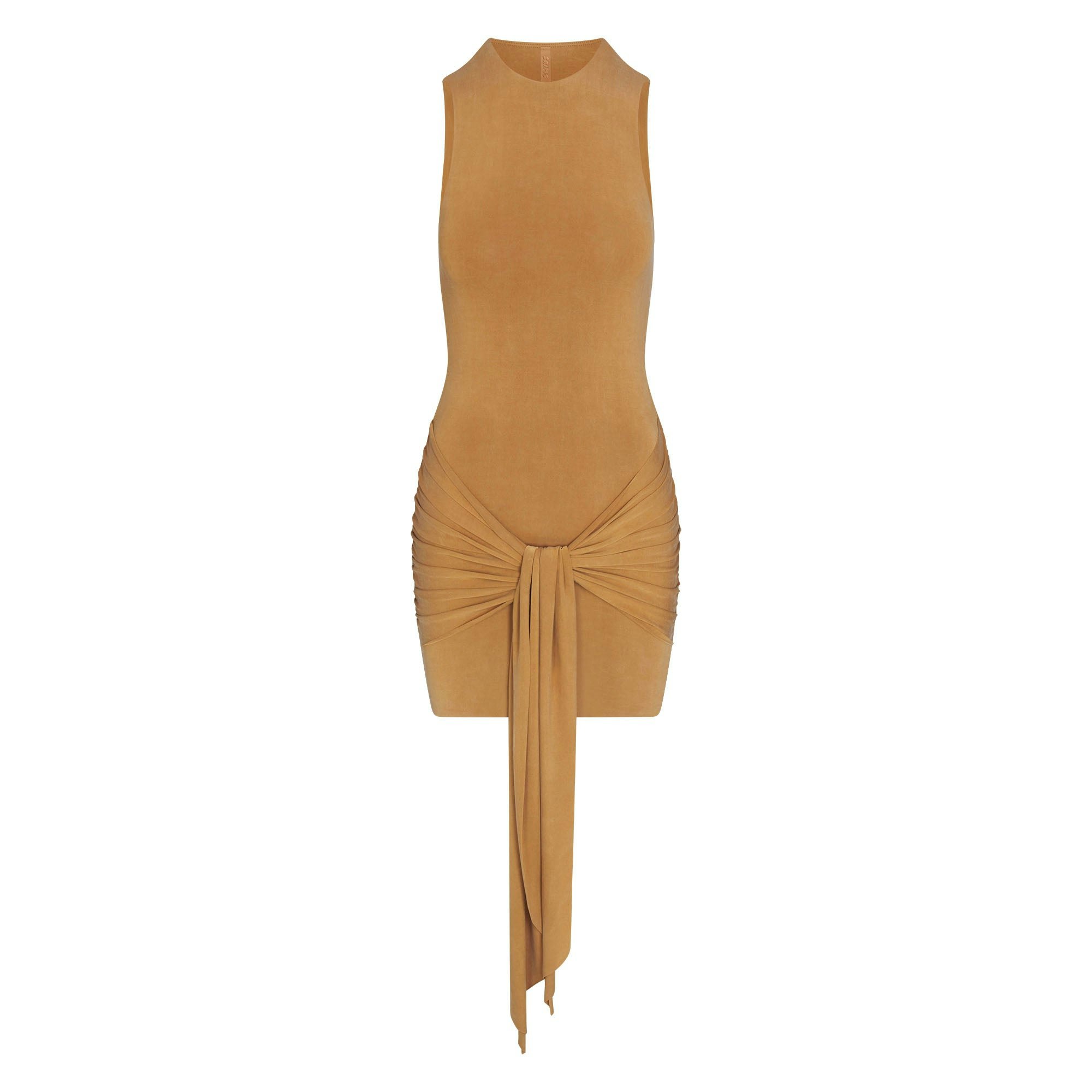 CUPRO JERSEY WRAP MINI DRESS - ALMOND - image 11