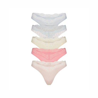 FITS EVERYBODY LACE DIPPED THONG 5-PACK - PIN DOT MULTI