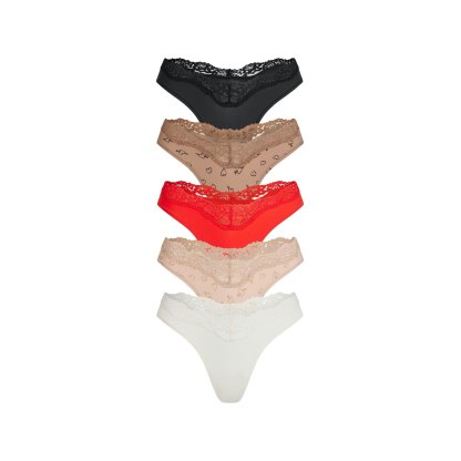 FITS EVERYBODY LACE DIPPED THONG 5-PACK - SKETCHED HEARTS MULTI