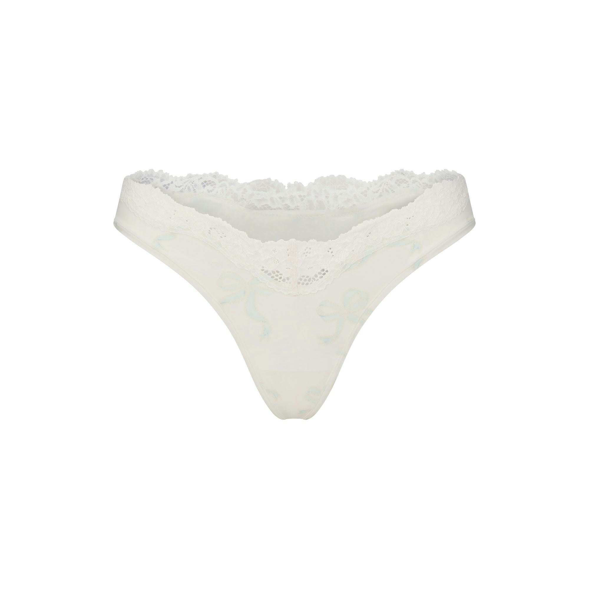 FITS EVERYBODY LACE DIPPED THONG 5-PACK - IVORY PEARL BOW MULTI
