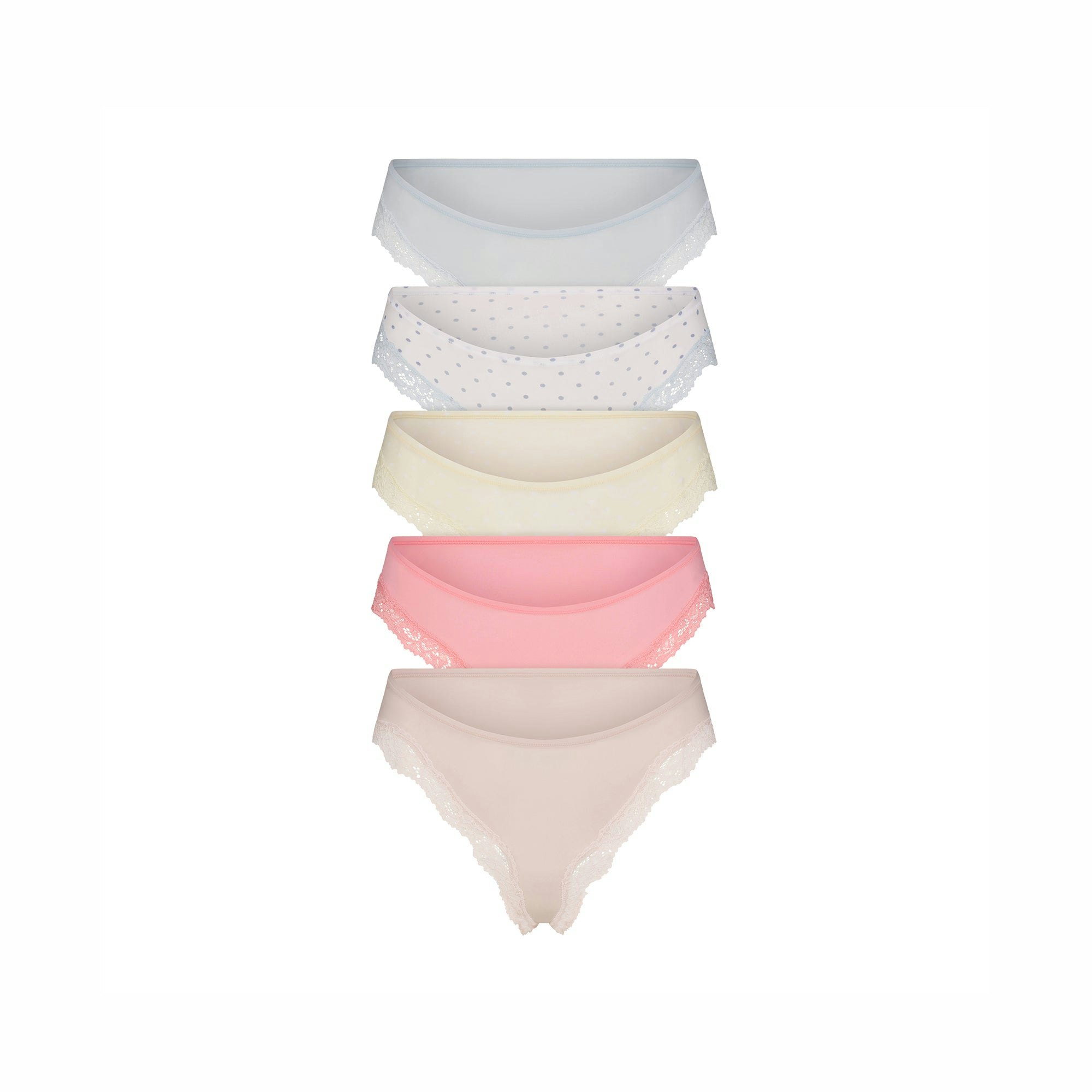 FITS EVERYBODY LACE CHEEKY TANGA 5-PACK - PIN DOT MULTI