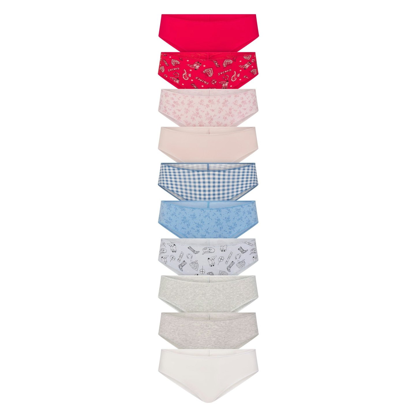 LIGHTWEIGHT COTTON RUCHED BACK HIPSTER 10-PACK - DAINTY FLORAL MULTI
