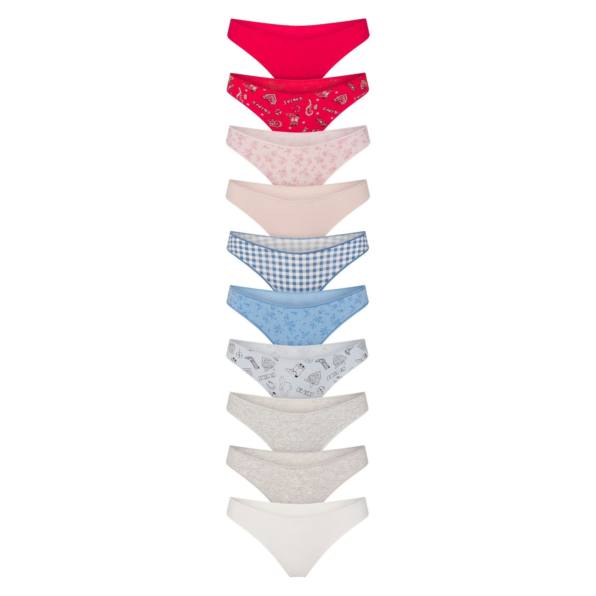 LIGHTWEIGHT COTTON THONG 10-PACK - DAINTY FLORAL MULTI