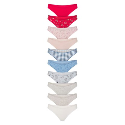 LIGHTWEIGHT COTTON THONG 10-PACK - DAINTY FLORAL MULTI