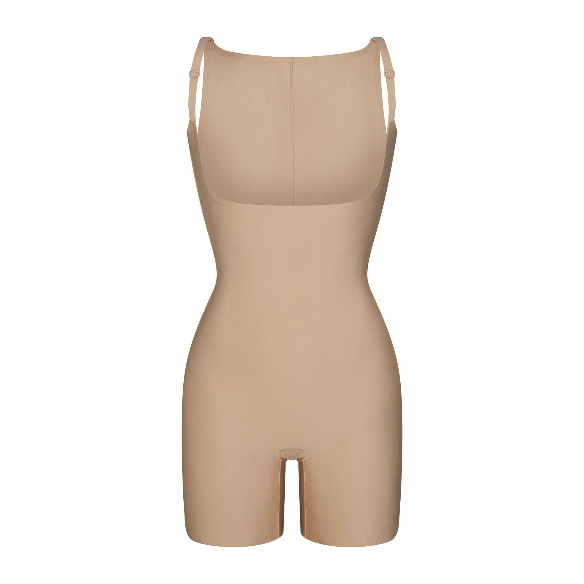 SKIMS BODY CORE SCULPT BACK SMOOTHING OPEN BUST MID THIGH BODYSUIT - CLAY