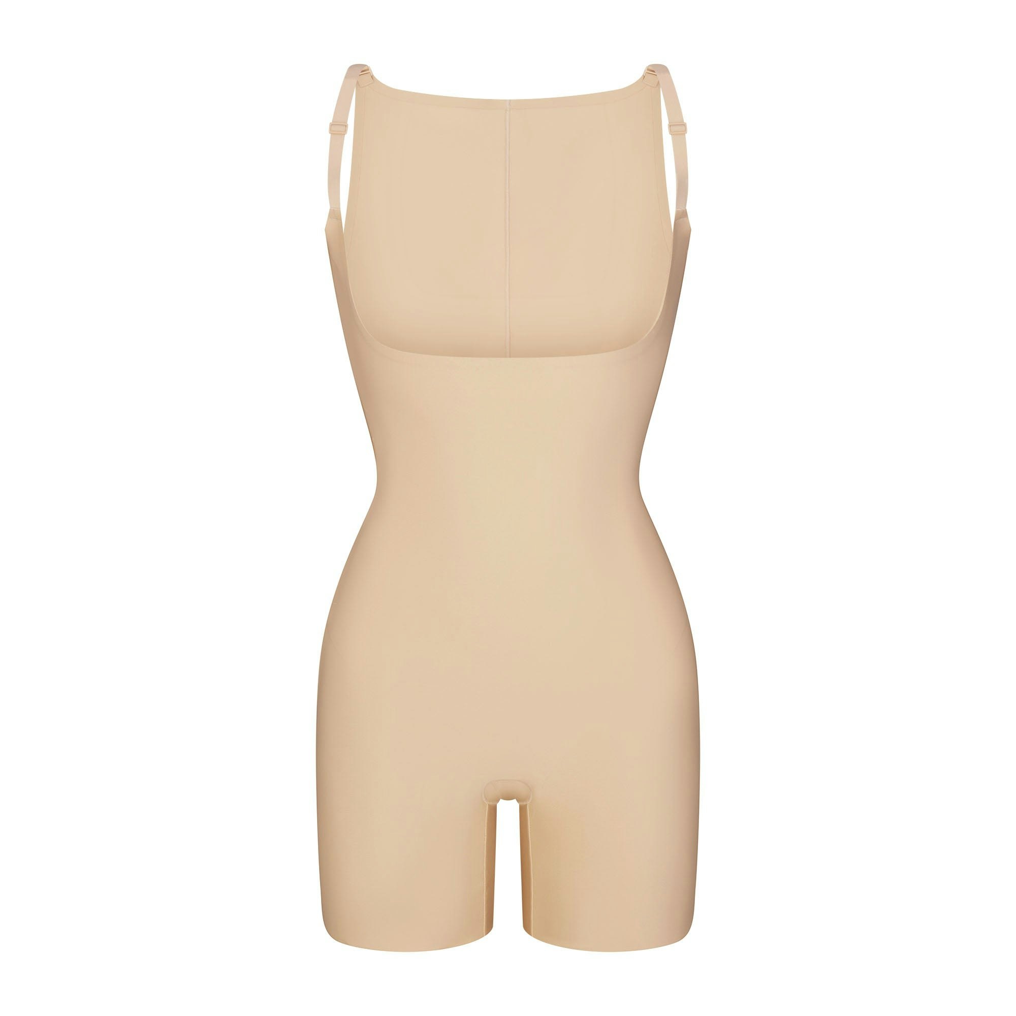 SKIMS BODY CORE SCULPT BACK SMOOTHING OPEN BUST MID THIGH BODYSUIT - SAND