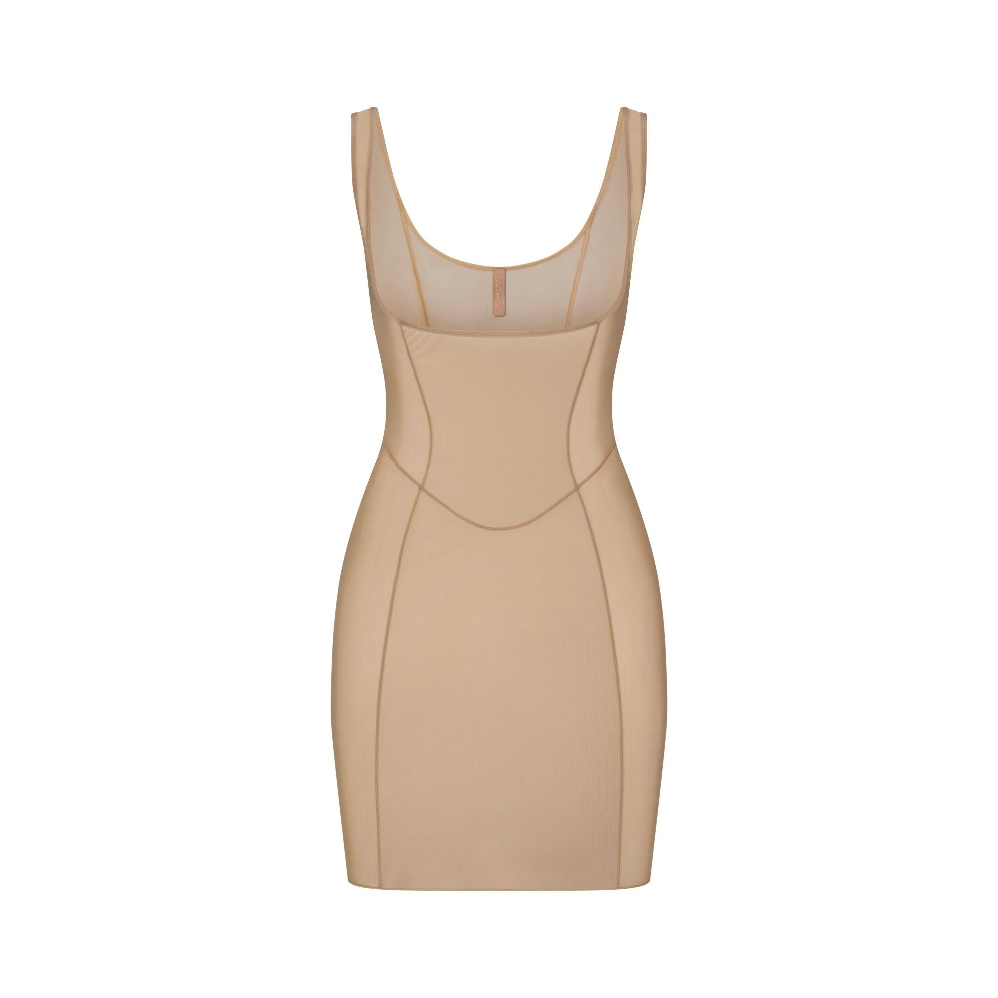 POWER MESH SHAPEWEAR OPEN BUST SLIP DRESS - CLAY