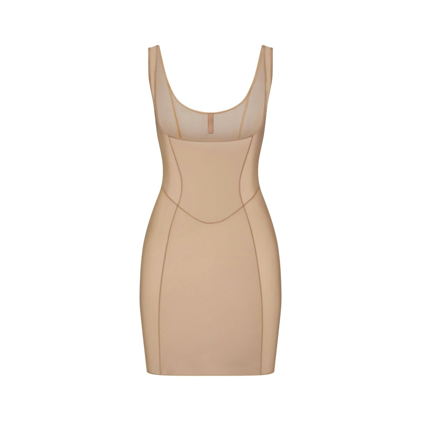 POWER MESH SHAPEWEAR OPEN BUST SLIP DRESS - CLAY