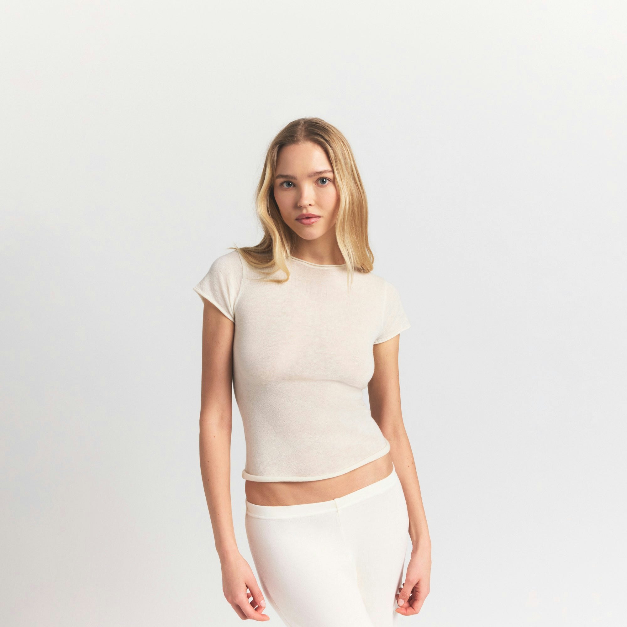FEATHERWEIGHT CASHMERE TEE - EGRET - image 18