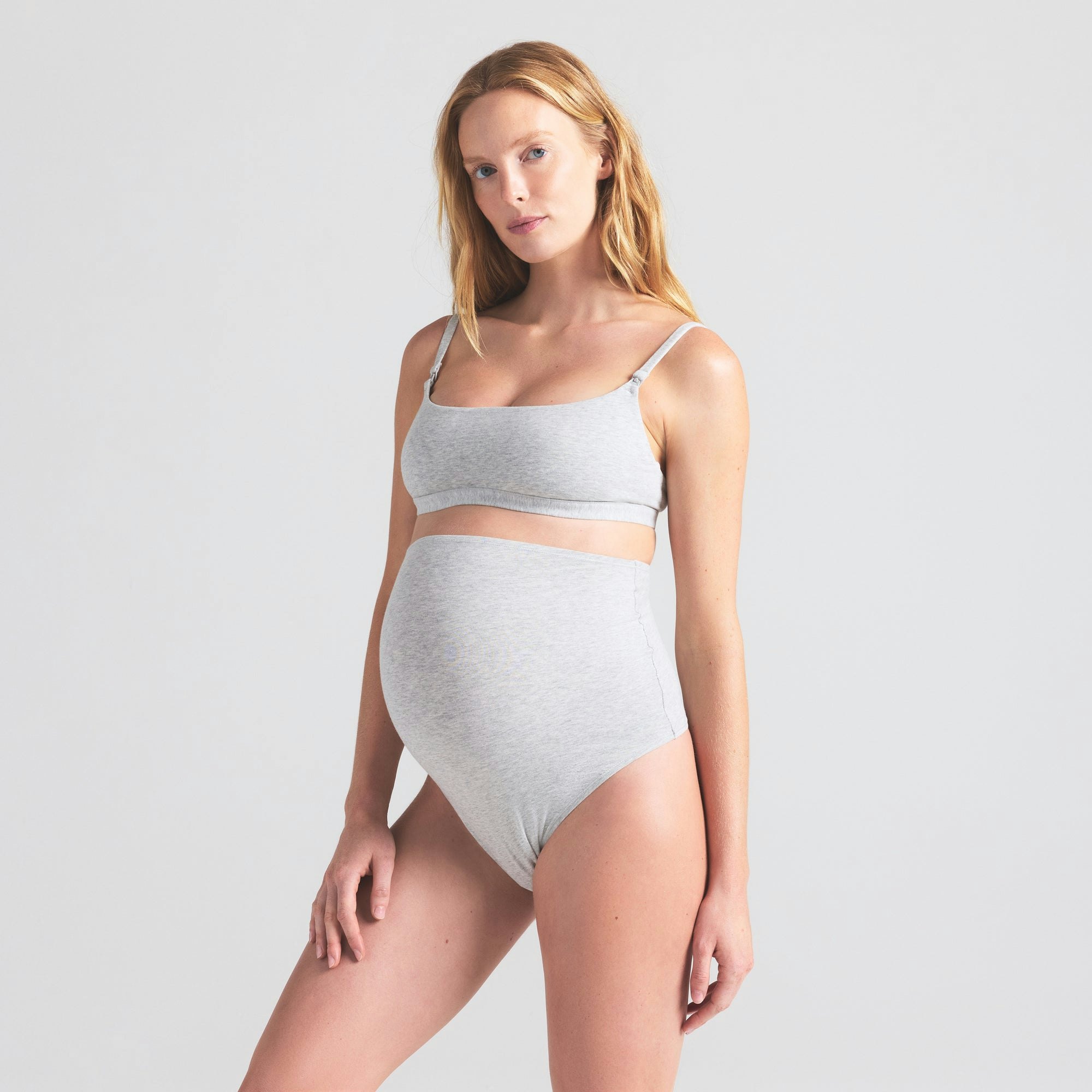 COTTON JERSEY MATERNITY HIGH-WAISTED THONG - LIGHT HEATHER GREY