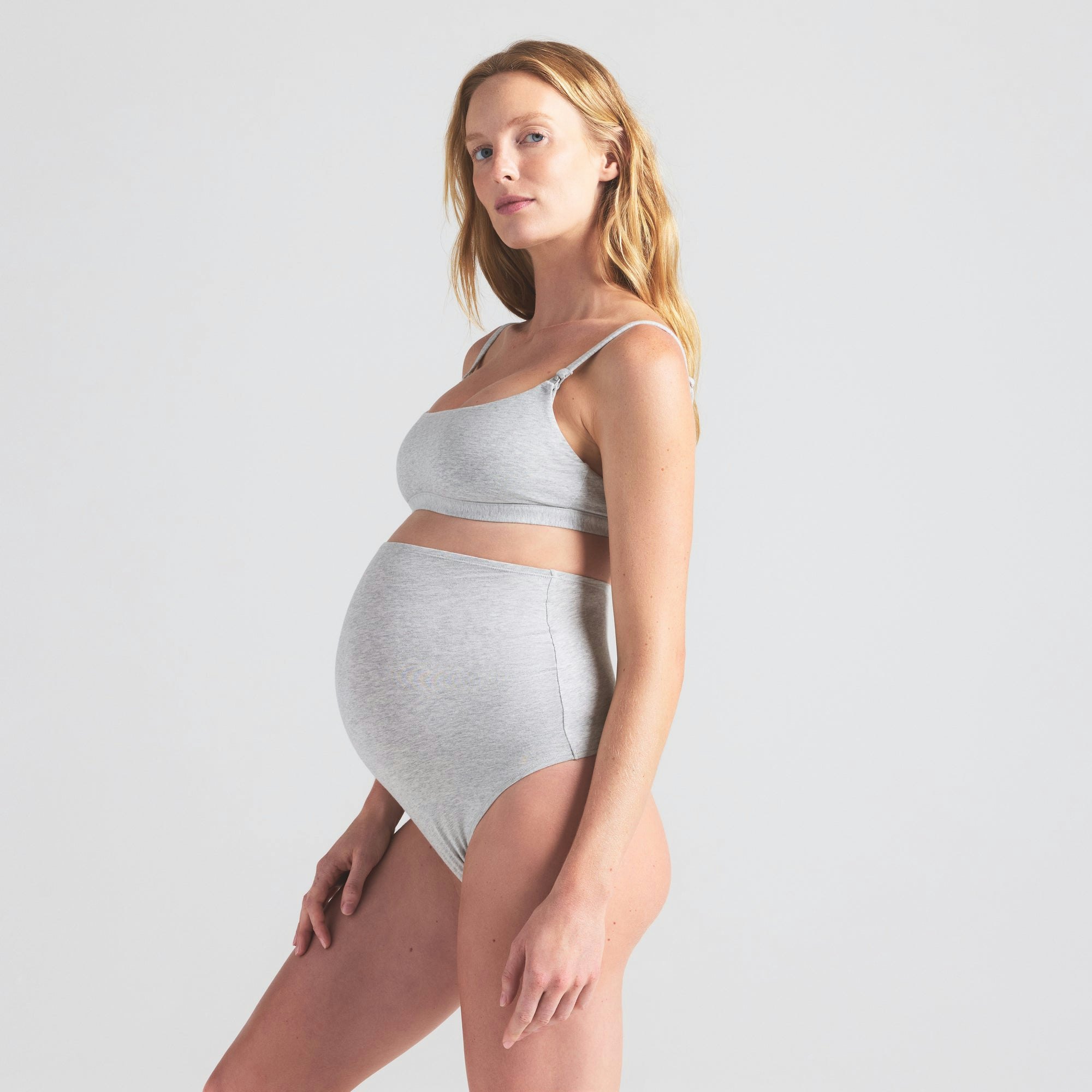 COTTON JERSEY MATERNITY HIGH-WAISTED THONG - LIGHT HEATHER GREY