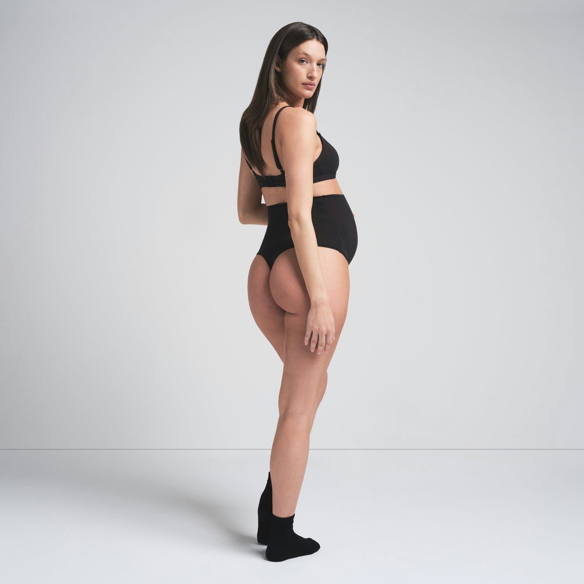 COTTON JERSEY MATERNITY HIGH-WAISTED THONG - SOOT