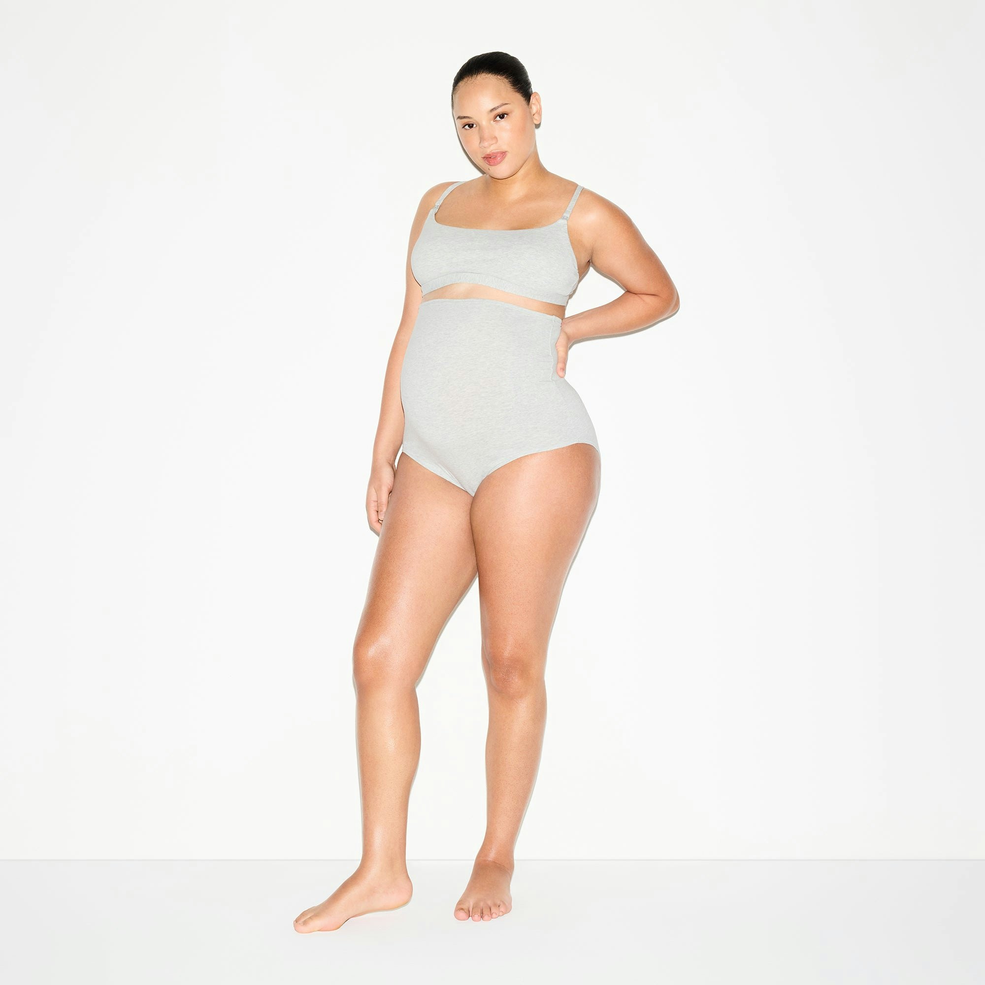 COTTON JERSEY MATERNITY HIGH-WAISTED BRIEF 5-PACK - LIGHT HEATHER GREY