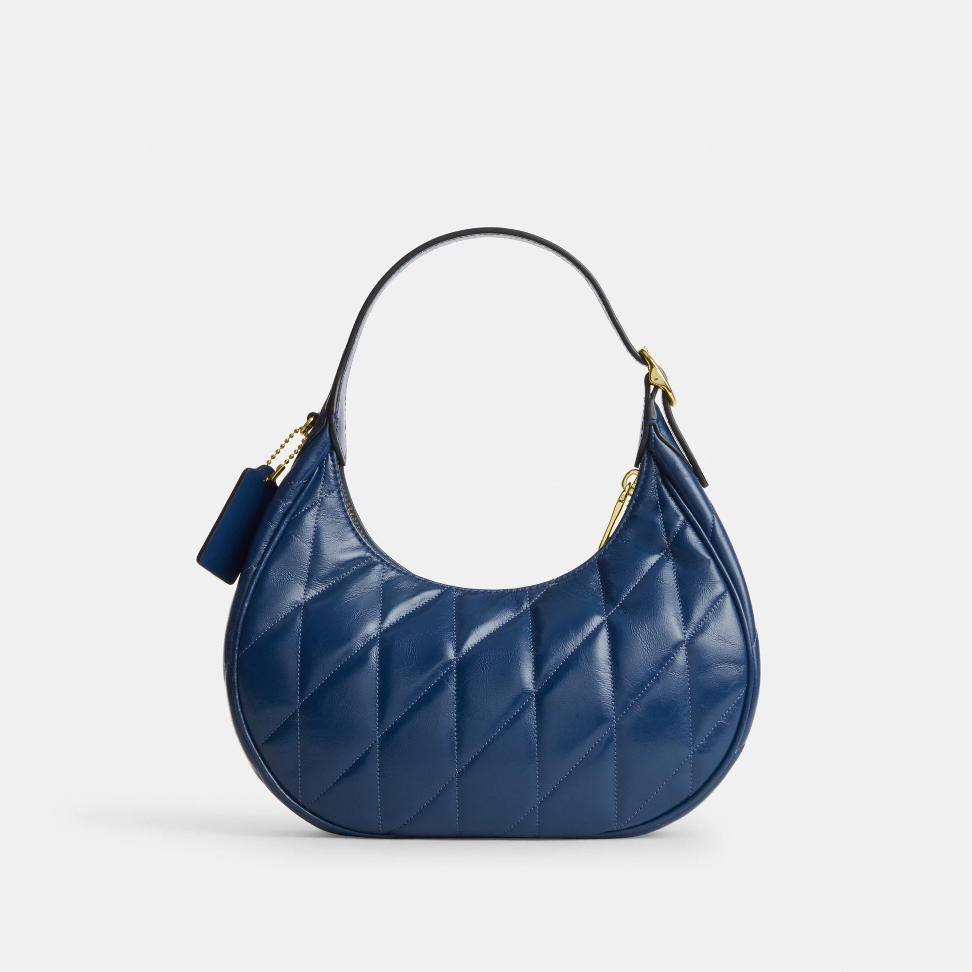 COACH®,Emily Shoulder Bag With Quilting,Recycled Polyester,Leather,Hobo,Pendant,Metal,Sustainable,Adjustable,Gold Metal,Da...,Blue,Back View
