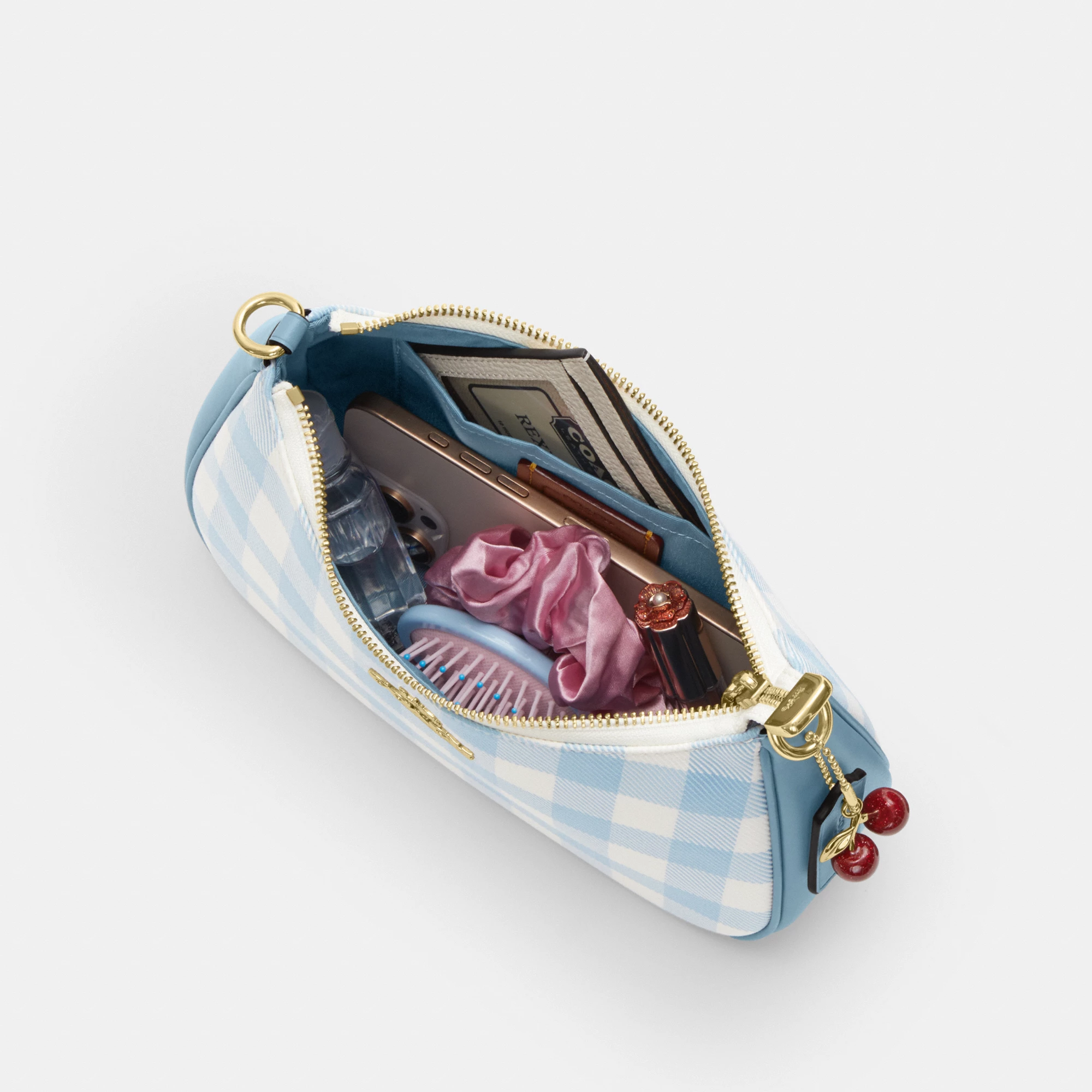 COACH®,Teri Shoulder Bag With Gingham Print And Charm,,Inside View,Top View