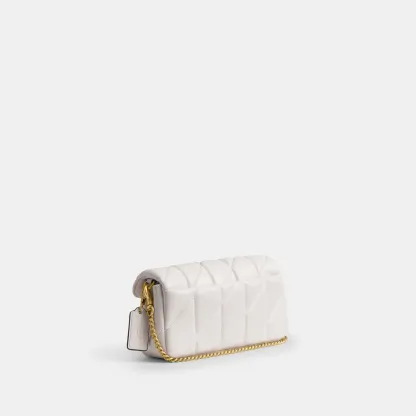 COACH®,Tabby Chain Crossbody Bag 19 With Quilting,Lining Leather,Leather,Crossbody,Wristlet,Logo,Pattern,Stitching,Embelli...,White,Angle View