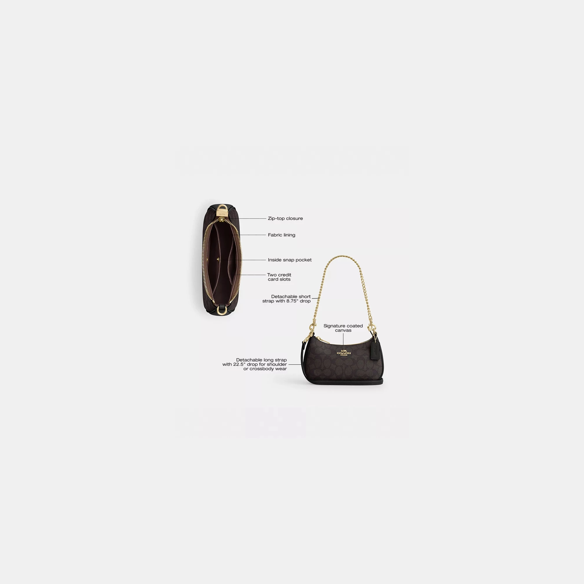 COACH®,Teri Mini Crossbody Bag In Signature Canvas,Polyester,Canvas,Recycled Polyester,Shoulder Bag,Adjustable,2 in 1,Vega...,Black