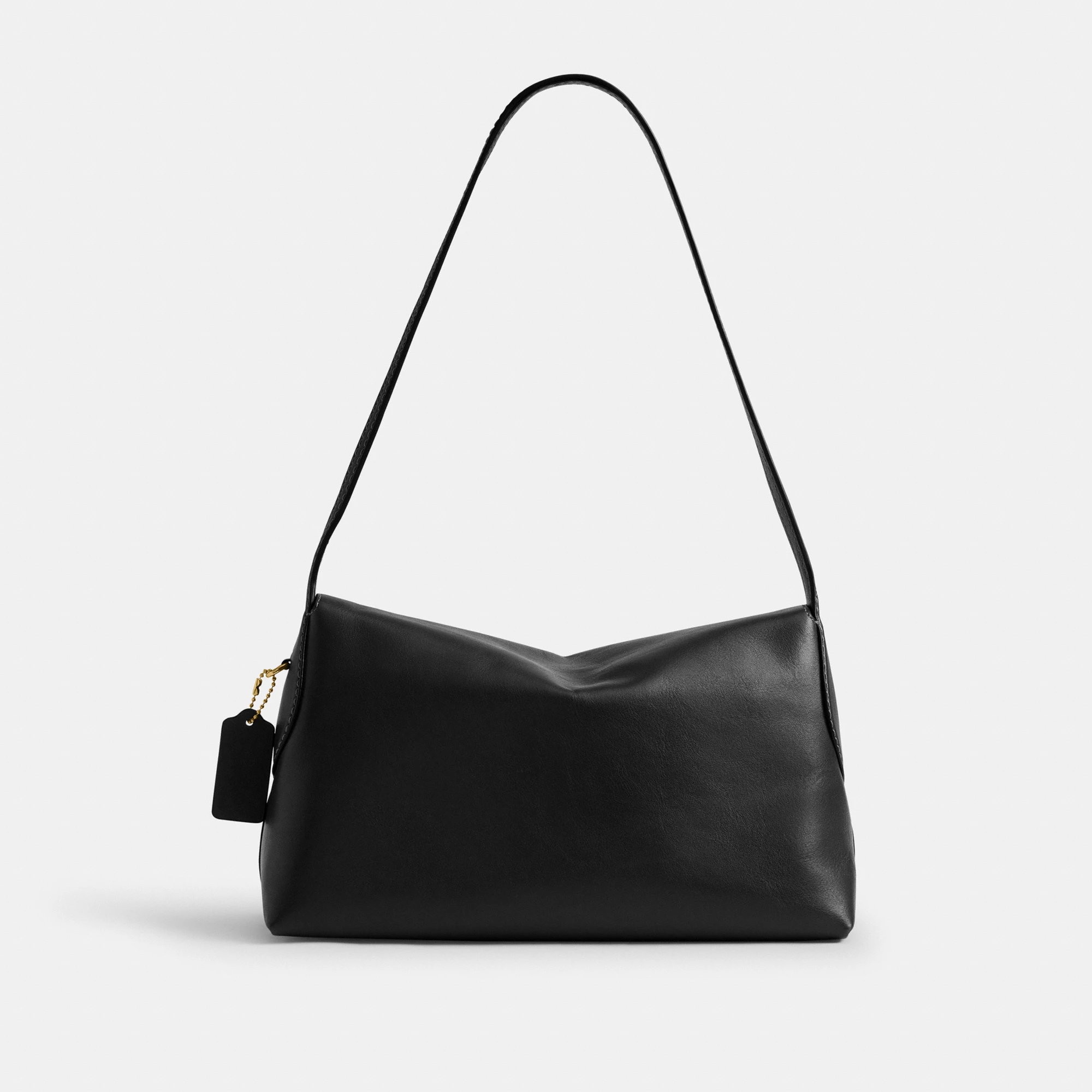 COACH®,Chelsea Shoulder Bag 30,Suede,Leather,Shoulder Bag,3D Embellishment,Metal,Pendant,Lined,Brass,Casual,Black,Back View