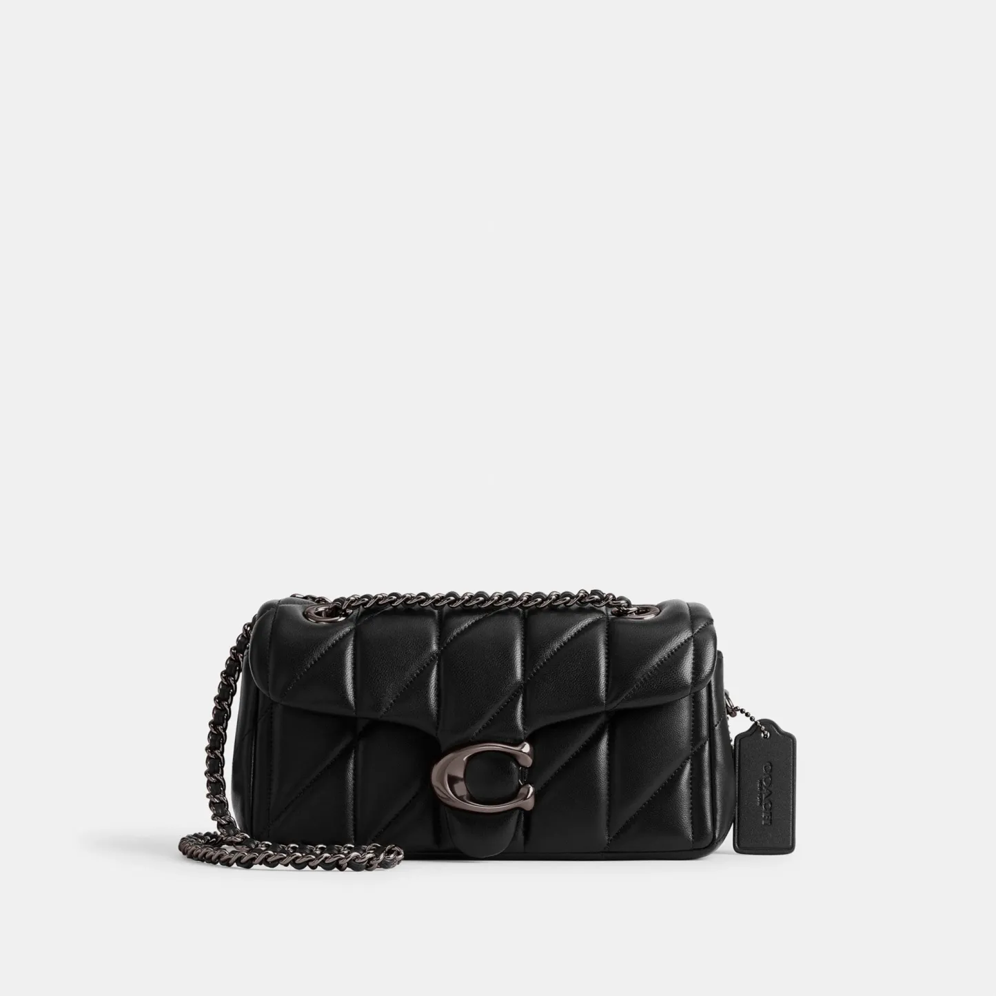 COACH®,Tabby Shoulder Bag 20 With Pillow Quilting,Leather,Shoulder Bag,Chain Detail,Embossed,Logo,Metal,Gold Metal,Day Party,Black,Front View